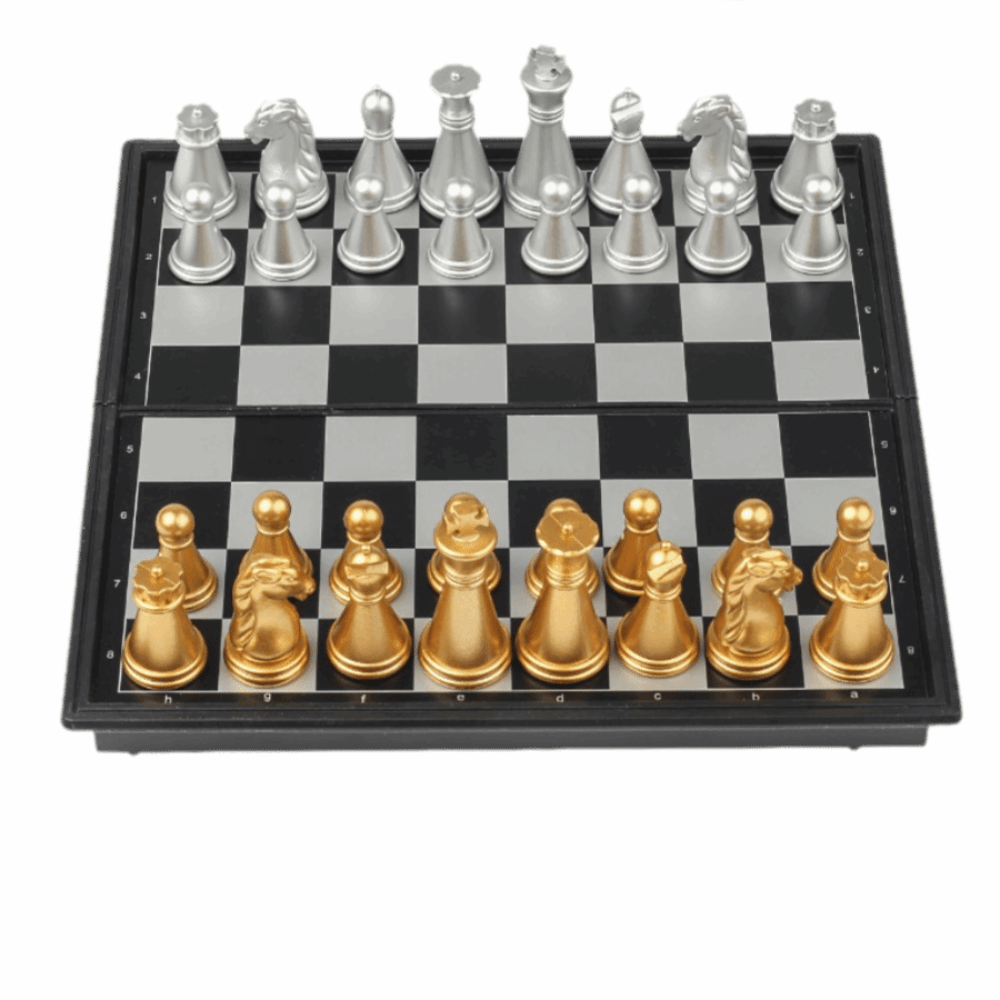 Magnetic Travel Chess - Kieszonkowy Złoto-Srebrny Mini Zestaw Szachowy Magnetyczne
