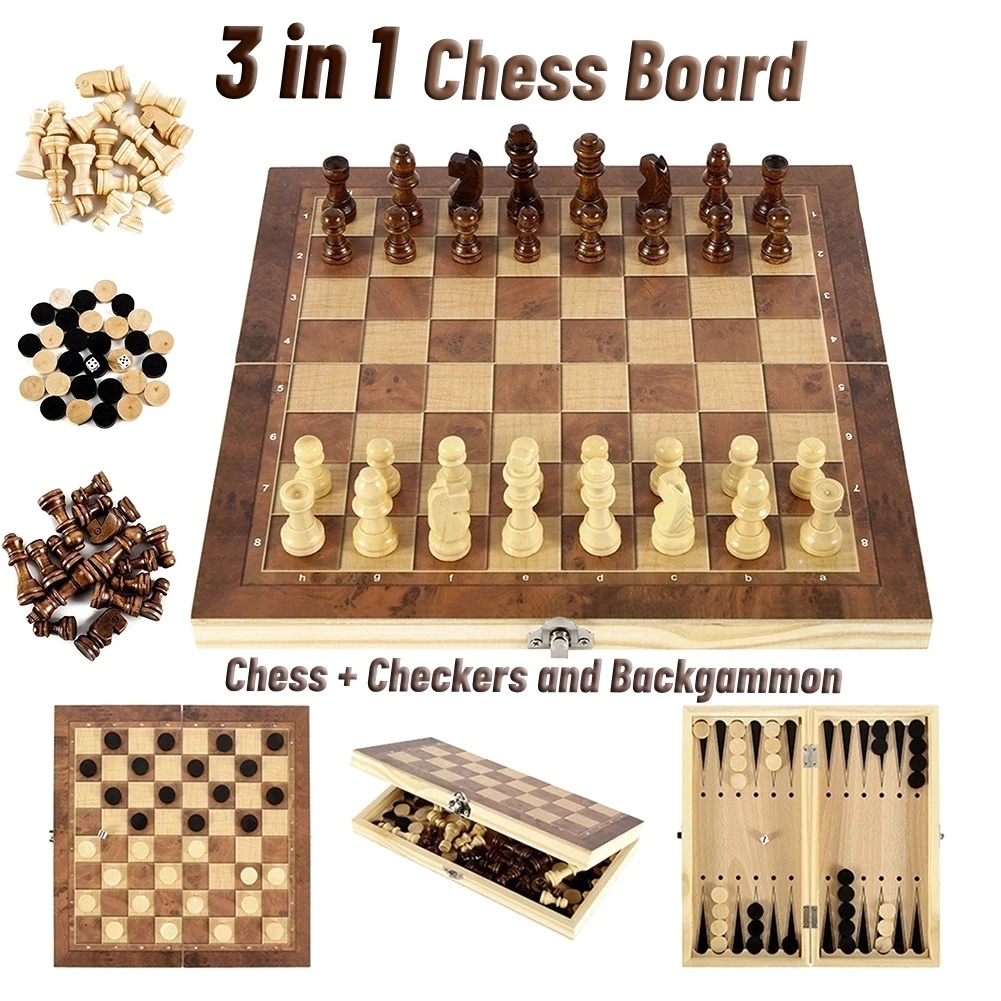 Magnetic Travel Chess - Zestaw drewnianych gier 3 w 1: